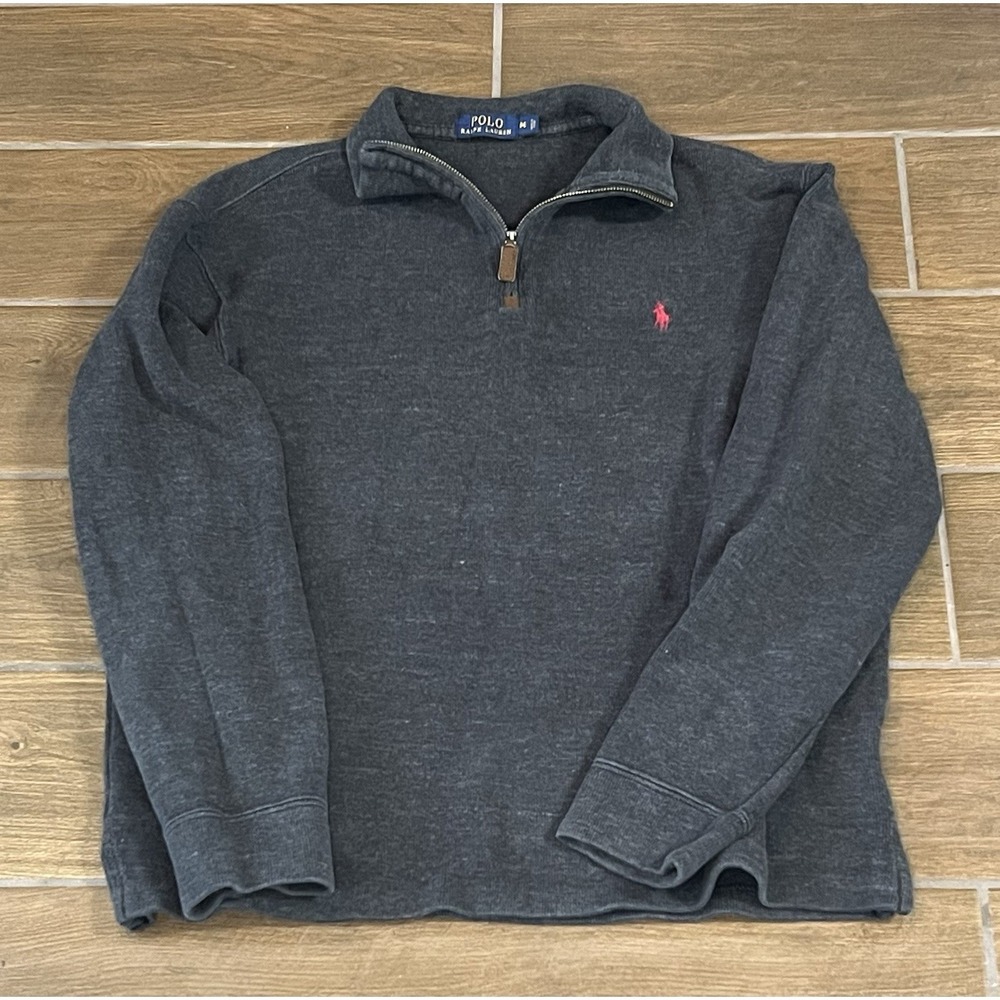 Polo Ralph Lauren Pullover Shirt Men Medium Gray Performance 1/4 Zip Long Sleeve - Picture 1 of 6